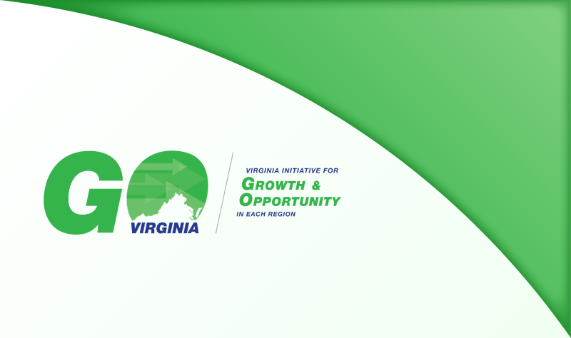 شعار Growth and Opportunities VA تحت قوس أخضر — النص يقول: "Virginia Initiative for Growth and Opportunity in each region"
